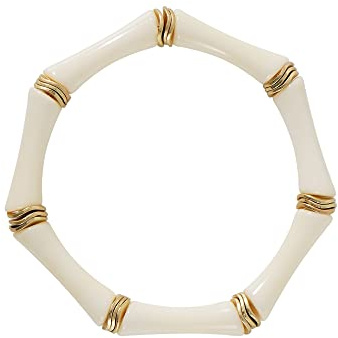 Sajidos Bamboo Tube Bangle Bracelets for Women Stacking Chunky Colorful Acrylic Beads Stretch Bracelets Friendship Summer Beach Bracelet Jewelry (K-style1 ivory tube)
