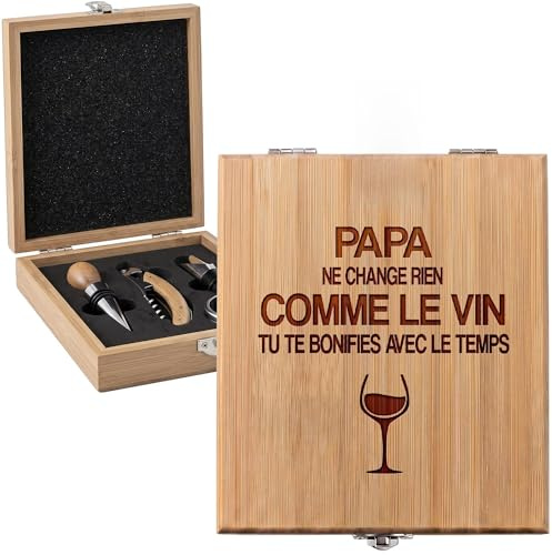 KDO MAGIC Coffret sommelier personnalisé | Idée cadeau homme | Coffret graver | Personnaliser | Tire-Bouchon | Bouchon | Anniversaire | Fête des pères | Papa | Papy