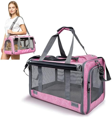 PETCUTE Katzentransportbox für große Katzen 20 lbs,Faltbar Hundetransportbox für Kleine Hunde,Tragbar Transportbox für mittelgroße Katzen mit Schultergurt,für Wandern Reisen Camping im Freien