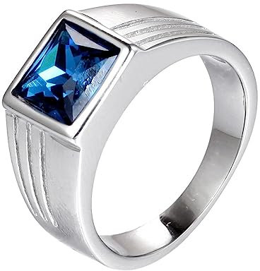 PAURO Herren Edelstahl Jahrgang Quadratischer Achat Stein Siegelring Versilbert, Blau Stein Größe 65 (20.7)