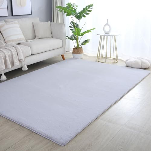 Carpettex Hochflor Teppich Wohnzimmer Shaggy Flokati Teppich Modern Einfarbig 120 x 170 cm Silberfarbe - Teppich Schlafzimmer Weich Flauschig Waschbar Teppich Küche Esszimmer - Langflor Teppiche