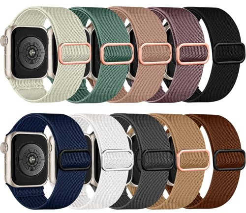Chinbersky 10 stycken elastiskt nylonloop-armband kompatibelt med Apple Watch armband 40 mm 41 mm 38 mm, tyg justerbart stretchigt sportersättningsarmband för iWatch Ultra Series 11/10/9/8/7/6/5/4/3/2