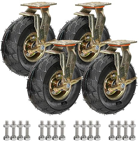 200mm 250mm Große Schwerlastrollen 4er SET, Industrie Transport Lenkrolle Mit Bremse, Leise Luftreifen Gummi Ersatz Rollen, Für Trolleys, Möbelroller, Werkbank Rollen, Tragkraft 600 Kg (Color : Brake