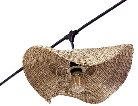 Catena luminosa collegabile da esterno con paralume in erba marina, stile bohémien, 7 lampadine a filamento portalampada E27 LED bianco caldo MOLLY LIGHT 6m