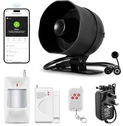 WIFI Alarm Home Security System,Wireless Burglar Alarm System with Loud 120dB Motion Sensor Siren,Window Door Alarms Door Sensor Remote Control for Shed Motorhome Garage