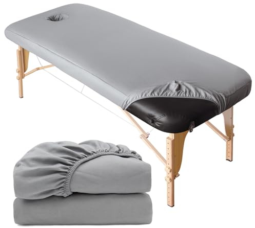 RNGWAPER 2pcs Spannbezug mit Loch für Massageliege, 70 x 190cm Waschbar Massageliege Bezug mit Nasenschlitz Weicher Atmungsaktiver Überzug für Massageliege Hautfreundlicher Kosmetikliege Liegenbezug