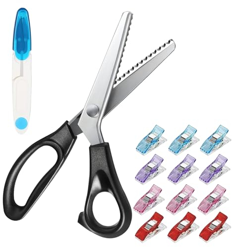 Set de Ciseaux pour Le Tissu, Zig Zag, Sombre Ciseaux Cranteurs Papier avec 12 Pince Couture et 1 Ciseaux en U au Point de Croix, Ciseaux Bureau Pour Couper les Vêtements, le Papier, le Cuir (style 1)