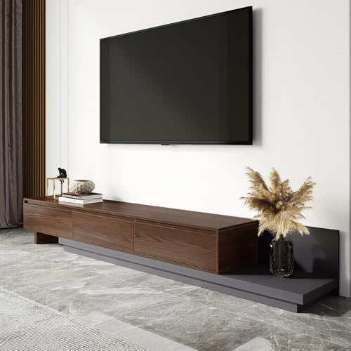 Homary Ausziehbarer TV-Ständer, ausziehbare Medienkonsole mit 3 Schubladen, modernes Entertainment-Center bis zu 120 Zoll (Walnuss)
