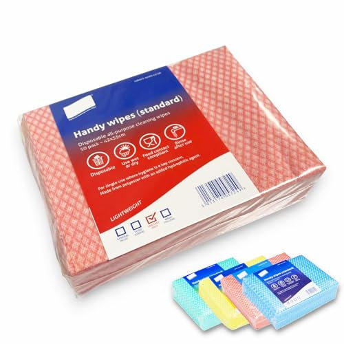 Clearly Red Disposable J Cloths, Non-Woven Wipes, All Purpose Cleaning Cloths, Dish Cloths for Washing Up, Quick-Drying, Washable Wipes for Kitchen, Bathroom, Window (100)