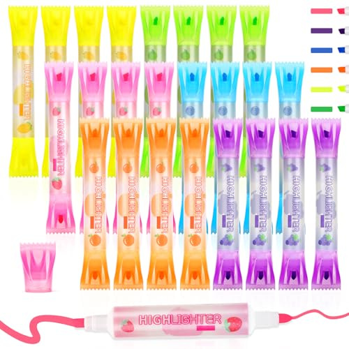 OPPZZIT Gastgeschenk Kindergeburtstag: 24 Stück Doppelspitzen Textmarker Set als Mitgebsel Kindergeburtstag 6 7 8 9 10 Jahre Textmarker Set, Geschenk für Kinder