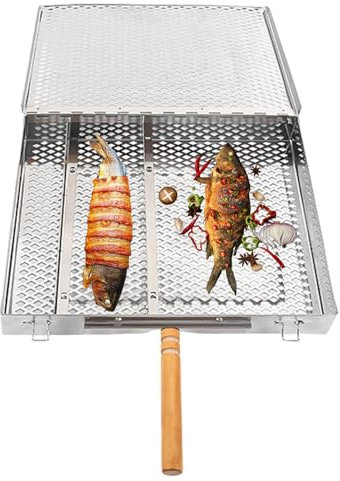 Grillkorb mit Griff | Edelstahl Barbecue Grillkorb Faltbar - Picknick Kochutensilien 3-Gitter Grillkorb mit abnehmbarer Trennwand für Bankett, Abendessen, Camping