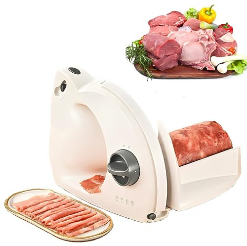 SONLED Trancheuse à Viande, trancheuse électrique de charcuterie, Lame Amovible en Acier Inoxydable de 17 cm et Chariot Alimentaire, 3 Niveaux d'épaisseur réglables, Fromage, Pain, 150 W