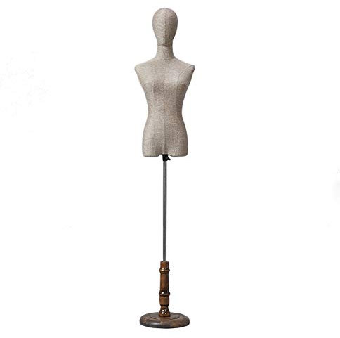 Schaufensterpuppe, weibliche Schneiderpuppe, Hellbraun, Leinen, Halbkörper-Torso, verstellbare Höhe 125 cm – 180 cm, mit Design-Manikin-Dummy (mit Armen L)