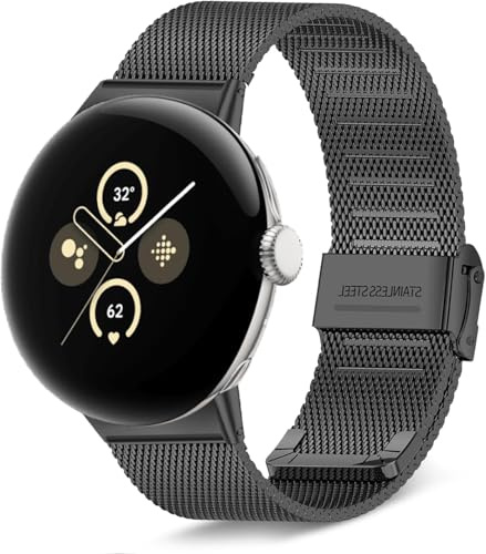 KeeFos Metall Armband für Google Pixel Watch 5 41mm - Schwarz | Edelstahl Uhrenarmband Kompatibel mit Google Pixel Watch 5/4/3 (41mm)/2/1, für Damen Herren, Metallgewebe Ersatzarmband
