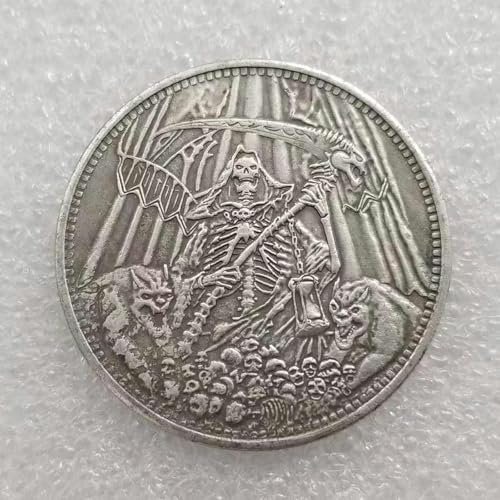 KGXUELING Antique Crafts Wanderer Coin Death Reaper Sickle Brass Silver Plated Material Commemorative Coin-default
