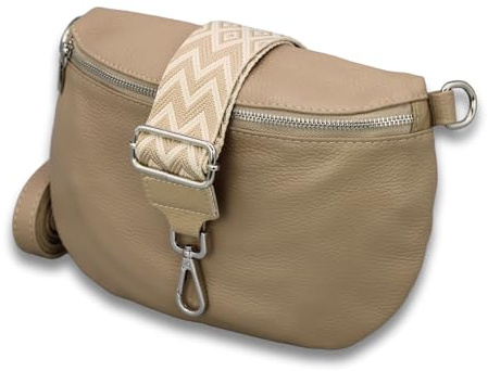 Adel Bags ADA Damen Bauchtasche Echtleder Handgefertigt Crossbody Bag | Damen Umhängetasche, Echtes Leder, Schultertasche mit Ledergurt & gemustertem Riemen, 3 Fächer, Made in Italy