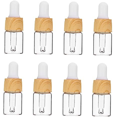 NULYLU Holzmaserung Glas Tropfflaschen 5ml Satz Mit Silikontropfer Auslaufsicher Kompakt Für Ätherische Öle Und Reisepflege