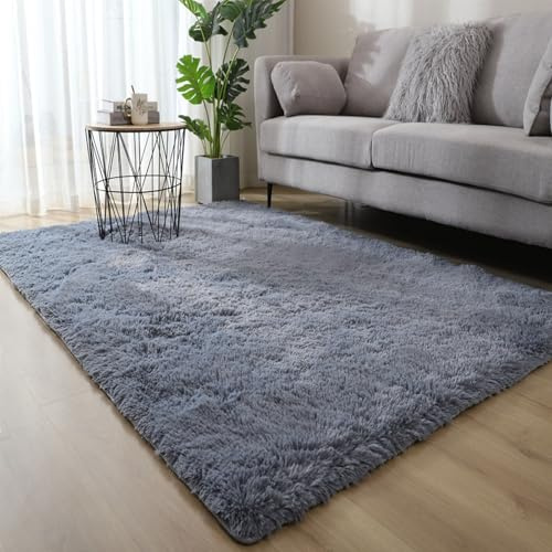 YUANWAN Hochflorteppich Langflor Teppich 140 x 270 cm Waschbar Und rutschfest Hochflor Waschbarer Teppich Shaggy Teppiche Wohnzimmer für Schlafzimmer, Wohnzimmer, Grau