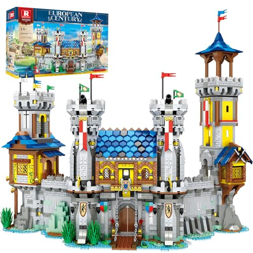 Reobrix Mittelalterliche Burg Bausets für Erwachsene, Mittelalterliche Architektur Set mit Licht, Sammlermodell oder Home Office Decor, Street View House Building Kits 66006