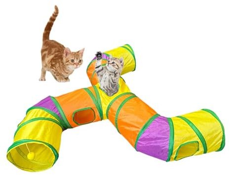 Katzentunnel für Katzen, Regenbogen-Katzenspielzeug, Katzenspiele für drinnen und draußen, faltbarer Katzentunnel mit 3 Wegen, Katzentunnel für Innenräume, Labyrinth Spielzeug interat
