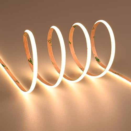 TOPAI LED-band COB 12 V 5 M varmvit 3 000 K, extra fin, 4 mm, bredd 400 LED/M CRI>90 flexibel dekal tillskuren för kök, skåpbelysning, vardagsrum, interiör