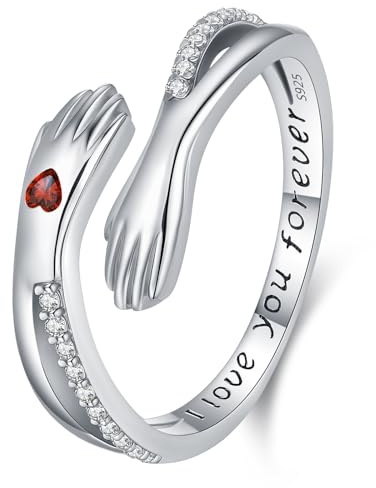 925 Sterling Silber Umarmungen Ring für Damen, I Love You Forever Geburtsstein offenen Ring Geschenke für Mütter, Schwestern und lieben