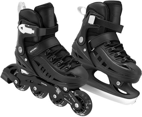 SPOKEY 4ONE Set 4in1 Inliner/Rollschuhe/Triskates/Schlittschuhe VERSTELLBAR | für Kinder und Jugendliche | Inlineskates umbaubar zu Rollschuhe | Größen: 29-33, 34-38, 39-43