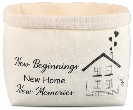 Xuniea Corbeille à Pain de New Beginnings New Home Memories Cadeau pour Déménager Cadeau de Pendaison de Crémaillère Sac à Pain en Tissu (Blanc)