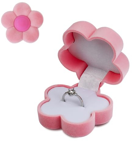 AdiStylinno Caja para anillos de boda, 2 unidades, bonito joyero con forma de flor para joyas, mini pendientes, caja de anillo pequeña para propuesta, compromiso, boda, ceremonia (rosa)