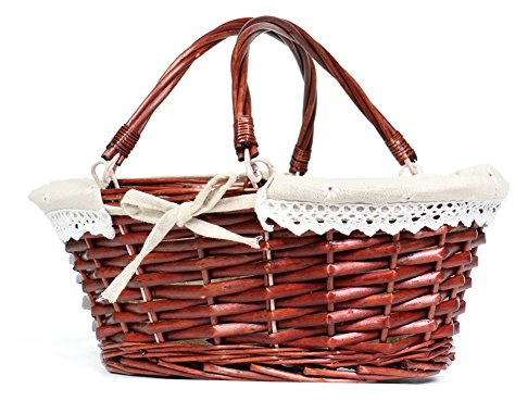 MEIEM Wicker Gift Baskets Empty Oval Willow Woven Picnic Cheap Easter Candy Storage Wine Basket with Handle Egg Gathering Wedding Basket (Brown)