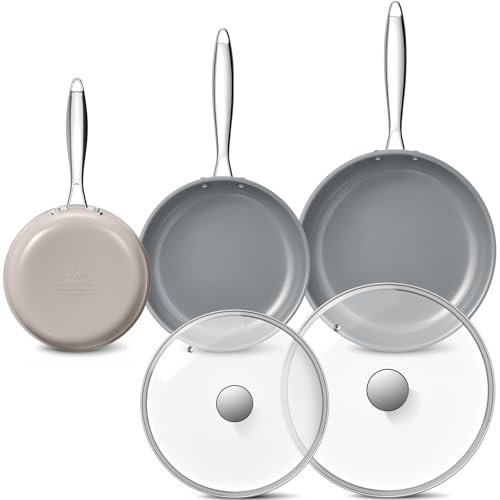 BLAZANT Pfannenset mit Deckel 5-teilig, Pfanne Induktion 20, 24, 28 cm, Antihaft keramikpfanne mit Deckel, Molekular gebondeter Induktionsboden, PTFE-frei, Kompatibel mit allen Herden, Backofenfest