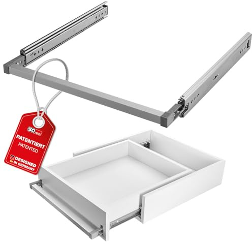 SOTECH VarioSlide Pat. Schwerlastauszug KV2-100-H53-800 EH 800 mm 100 kg | Komplettset Einhandverriegelung Alu eloxiert für Schubladen mit Front bis 1200 mm Schubladenauszug Caravan Fahrzeugbau
