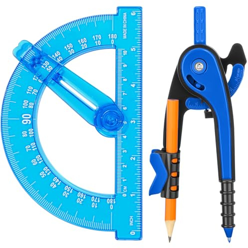 Zonon Student Protractor and Compass Set, Student Geometry Math Set Drawing Compass and 180 Degree 6 Inch Protractor with Swing Arm for Drawing Measuring School Office(Blue)