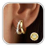 Adramata Boucles d'Oreilles Femme Créoles Grosse Boucle d'Oreille Argent 925 Creoles Plaquées Or 14 Carats Fantaisie Creoles Argent/Or Bijoux Cadeaux pour Femme