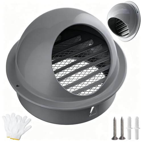 Stainless Steel Round Wall Vent Cap Cover with Accessories, Exhaust Outlet Hood for Extractor Fans 70 80 110 150 180 200mm Ventilation Grill Covers, Beige/Black/Grey(Gray,150mm/5.9in)
