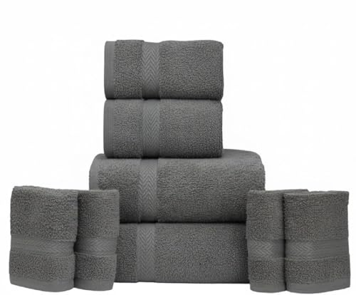 manucci 8-Piece Towels Bale Set 100% Egyptian Cotton Super Soft Premium Quality 4 Face 2 Hand 2 Bath Towel for Spa, Gym, Hotel & Bathroom 600GSM (Charcoal Grey)