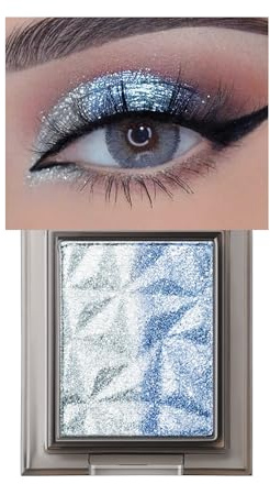 Duochrome Blue Silver Glitzer Lidschatten Palette, Holographic Metallic Shimmer Eyeshadow Palette, Feine Textur,Wasserfest&Long Lasting, Hochpigmentiert Eye Shadow, Valentinstag Make Up Schminke-02