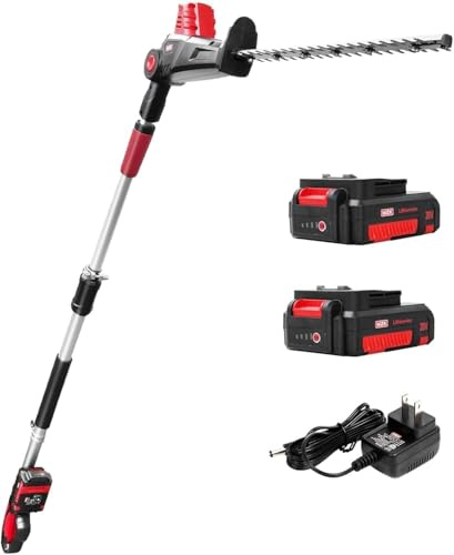 MZK 20V MAX 23-inch Cordless Pole Hedge Trimmer Attachment, 8-Feet Reach, Electric Hedge Trimmer with Extension Pole, Multi-Angle (Black)