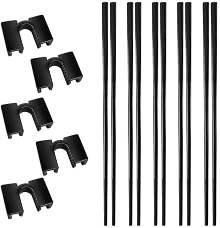 5 Paar Fiberglas Essstäbchen und Essstäbchen Trainer Helfer, Spülmaschinenfest, Essstäbchens Hilfe Schwarz, Rutschfeste, Stäbchen zum Essen, Sushi Chopsticks Aus Legierung, für Erwachsene und Kinder