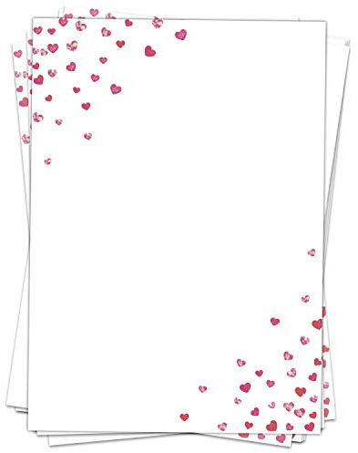 50 Blatt Briefpapier (A4) | Liebe mit Herzen rot | Motivpapier | edles Design Papier | beidseitig bedruckt | Bastelpapier | 90 g/m²