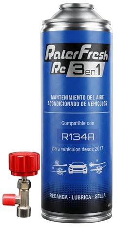 Ralerfresh RC 3 en 1 – Recarga de Aire acondicionado coche R134A hasta 2016 - Gas refrigerante, Sella fugas, lubricante (1 Botella RC 3 en 1 de 500 ml + Llave dosificadora)
