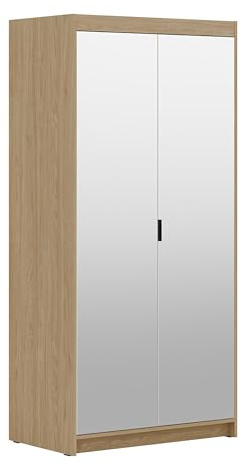 AXLIVING Kleiderschrank Storicos 2T mit Spiegel Geölte Eiche 89,7 cm Breit Schrank für Schlafzimmer