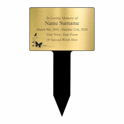 Personalised Memorial Plaque Stake | Engraved Grave Marker | Garden Tribute | Gold-Silver-Copper | Custom Remembrance Sign Butterfly 01