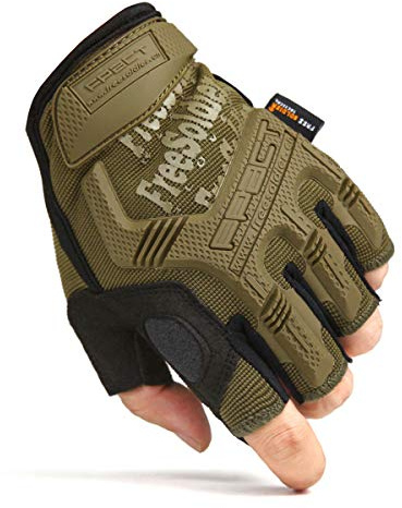 FREE SOLDIER Halkfria fingerlösa handskar för män halvfinger cykelhandskar utomhus motorcykel klättring vandring camping sport handske (volvbrun, XL)