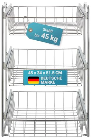Teleskopschublade - Schrankauszug 3 Etagen - 40 cm - Küche - Schublade | Küchenschrank organizer ausziehbar - Metallkörbe bis 15 kg - Ordnungssystem - Auszug Küchenschrank - Designed in Germany