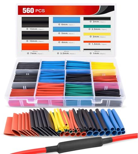 Nilight - 50005R Heat Shrink 2:1 Electric Insulation Tube Kit 45mm Flame Retardant Wrap Cable Sleeve 560pcs 5 Colors 12 Sizes with Storage Box，2 Years Warranty