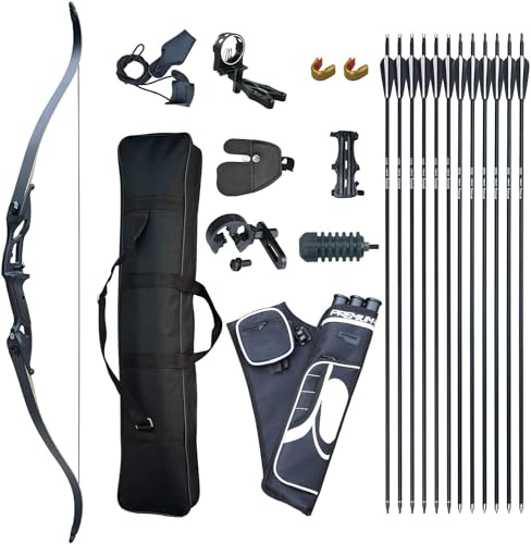 D&Q Pfeil und Bogen Set Erwachsene 30 35 40 45 50lbs Recurvebogen Kit 56 Takedown Jagd Langbogen mit 10pcs Bogenschießen Zubehör für Rechtshänder Anfänger (40 Pfund)