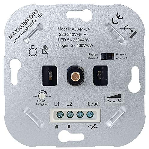 UNIVERSAL Dimmer U4 LED 230V Unterputz R,L,C Dreh-dimmer Einsatz geeignet für LED 5-250W und Halogen 5-400W Druck-Wechselschalter Dimm-schalter