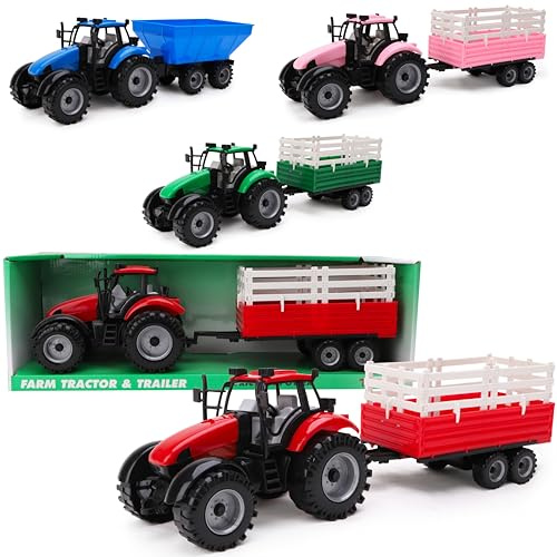 Toyland® Reibungsbetriebener Traktor mit Anhänger - Boys Farm Toys (Rot)