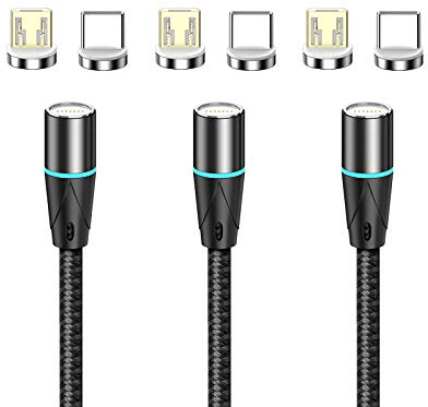 N. NETDOT 12th Generación Cable Magnético,Carga Rápida y Transferencia de Datos para Teléfonos Inteligentes Micro-USB,USB-C (1m/3 Pack Negro)